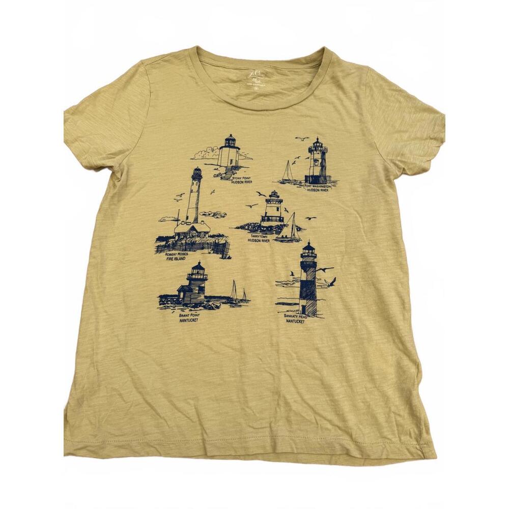 J.Crew Women's Knit Goods T-Shirt with Lighthouse Print MEDIUM